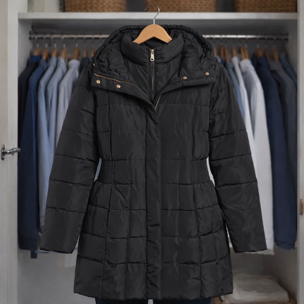 Cole Haan Black Hooded Puffer Jacket